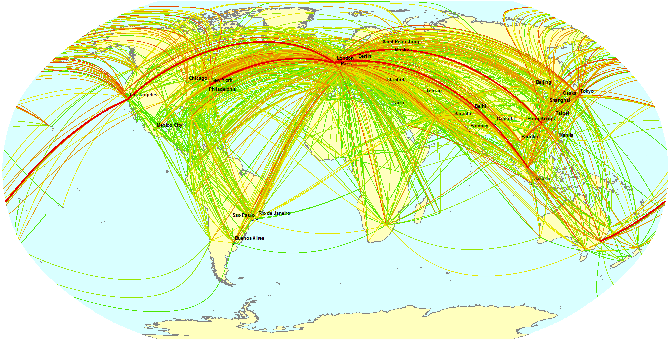 International aviation GHG, CO2 emissions, by route, scheduled flights only